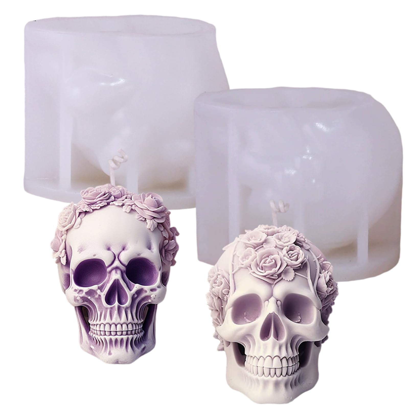 Moule à bougie en forme de crâne de fleur 3D pour une décoration de table Halloween raffinée
