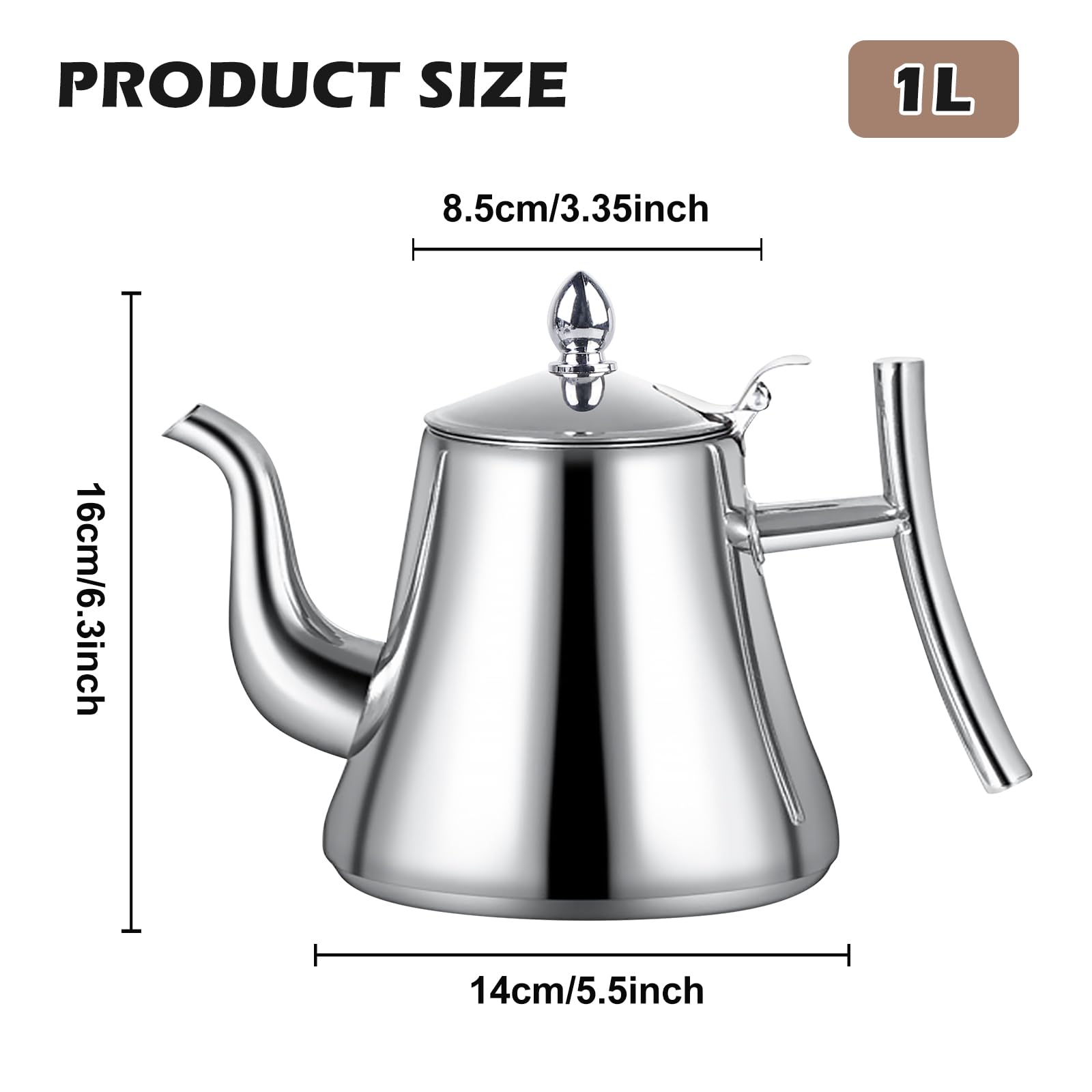 Theiere con infusore 1L - Teiera in acciaio inossidabile con filtro, Theiere Induction per bustine di tè e tè alla rinfusa, compatibile con piastre a induzione