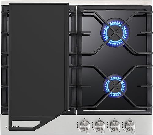 GASLAND Chef - Estufa de gas de 24 pulgadas con plancha negra, estufa de gas con 4 quemadores, parrilla reversible de hierro fundido, enchufable,