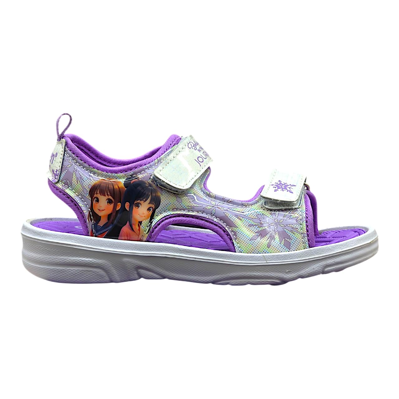Journey Purple Kids Sandals, Girls Casual Sport Sandal with Adjustable Velcro Straps, Character Print, Open Toe, Synthetic, Flat Heel