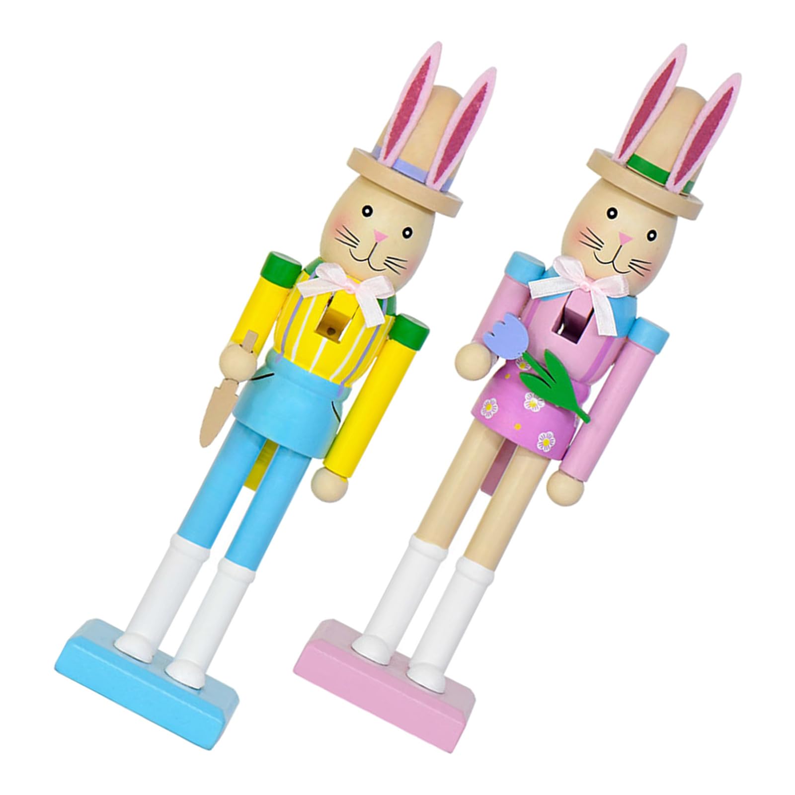 Levemolo 2er-Set Osterhasen-Nussknacker: 26,5 cm große, stehende Hasenfigur aus Holz – Frühlings-Tischdekoration für Zuhause