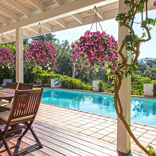 Homsunny Outdoor & Indoor Artificial Daisies Flowers In Coconut Lining Hanging Baskets,Artificial Hanging Flower In Basket, Hanging Flowers Basket Centerpieces For The Decoration Of Courtyard(Purple) #TOP2