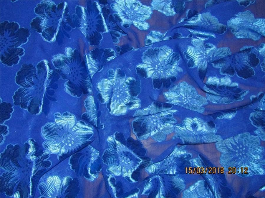 Tissu dévoré 100 % soie bleu 111,8 cm de large pour couture et confection de vêtement léger