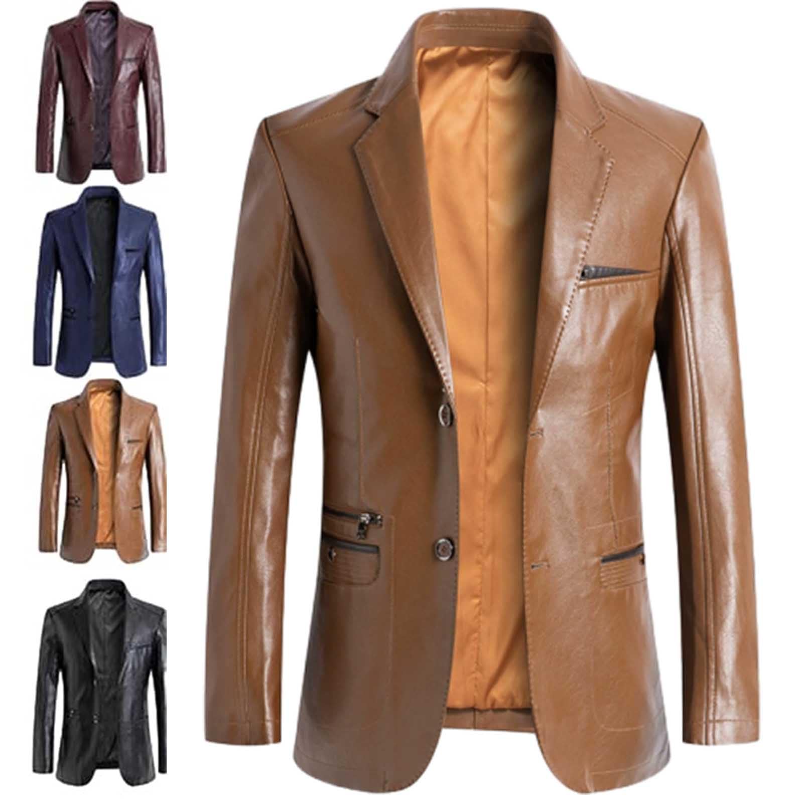 Veste blazer en cuir d'agneau pour homme, coupe classique, doublure boutonnée, style moto avec plusieurs poches