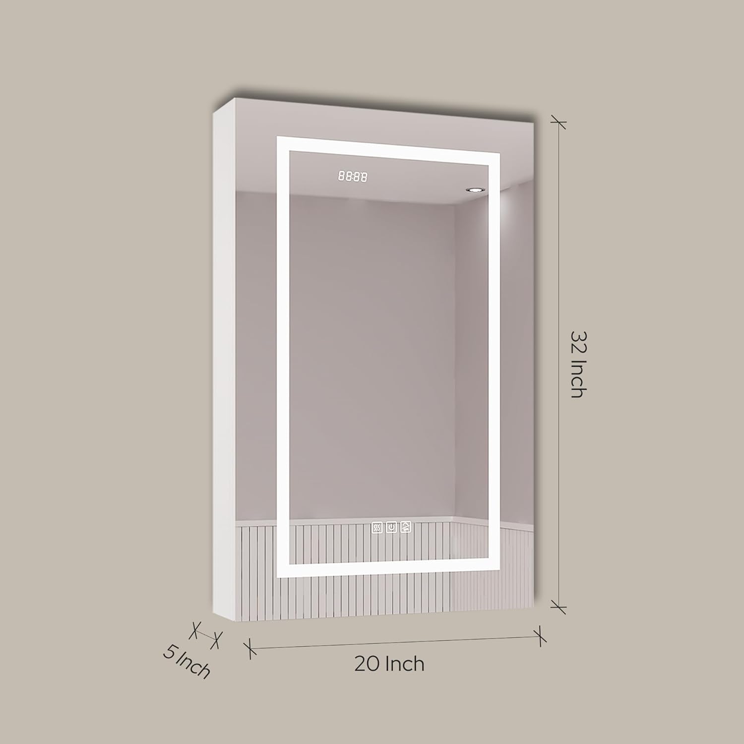 Ayna Decors Neo 20" x 32" LED Mirror Medicine Cabinet, Wall Mounted Bathroom Mirror with Storage, Mirror Cabinet with Adjustable Shelves, Outlets, USB and Type C Ports, Defogger, Dimmer, Clock & Temp