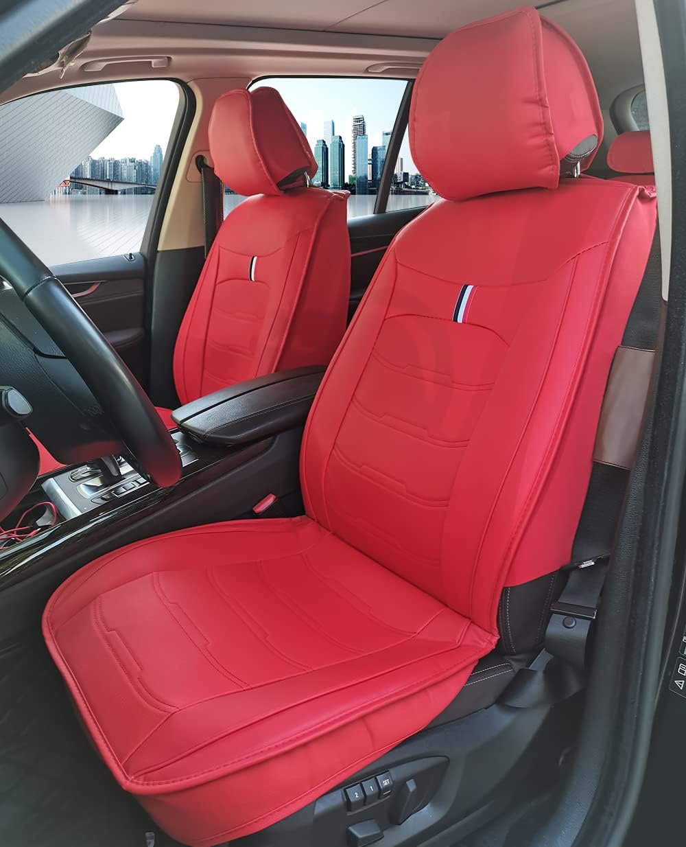 Car Seat Covers for Honda Accord Hybrid 2005-2007，2014-2021 Front Pair Red PU Leather Seat Protection Cushions Airbag Compatible MH51 Type Waterproof