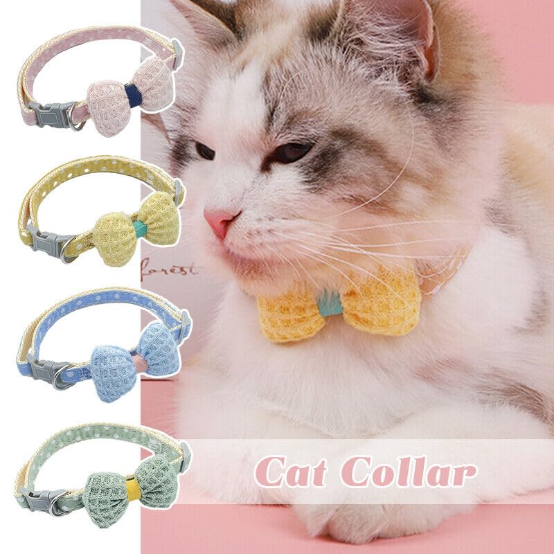 Image of YellowCult Fancy & Comfortable Pet Collars for Cats, Puppies, Small Dogs, Fat Rabbits with Adjustable Size,Bow, Bell & Buckle Safety Lock-[Knitted Bow] - [Baby Pink]