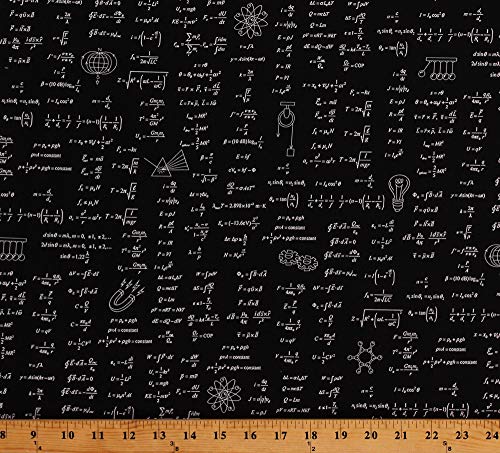 Cotton Science Equations Formulas on Black Physics Math Engineering Education School Teachers Science Fair 2 Cotton Fabric Print by The Yard (D583.51)