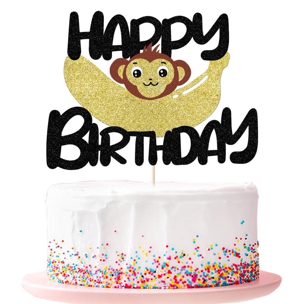 Monkey Happy Birthday Cake Topper Jungle Safari Cake Decorations Monkey Theme Happy Birthday Cake Topper Animal Picks for Animals Theme Baby Showers Birthday Party Supplies (monkey)