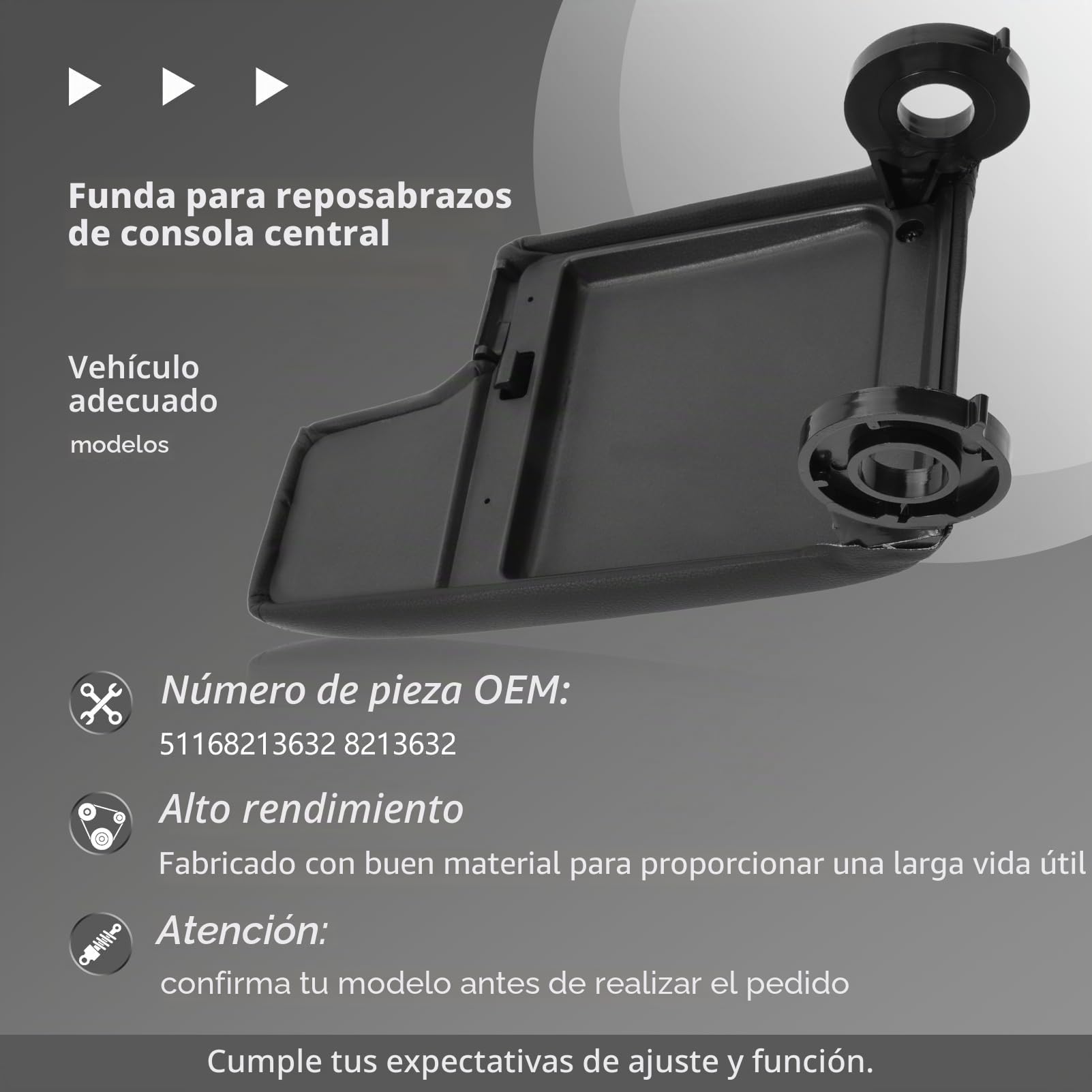 Apoyabrazos Central Tapa Caja para Serie 3 E46 1998-2006 Sustituye a 51168213632, 8213632, Negro