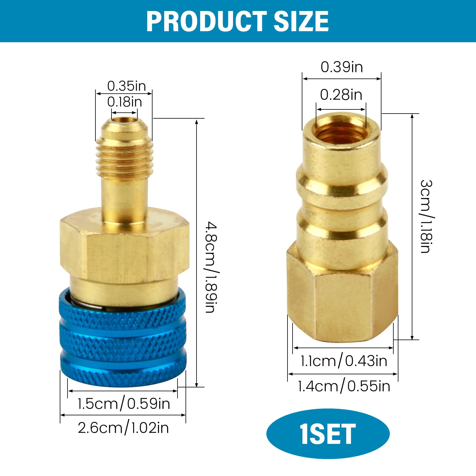 R1234YF na R134A Low Side szybkozłączka, R1234YF adapter niskostronny, samochodowy adapter klimatyzacji, wysokiej jakości mosiądz, łatwa instalacja, uniwersalne zastosowanie do większości samochodów
