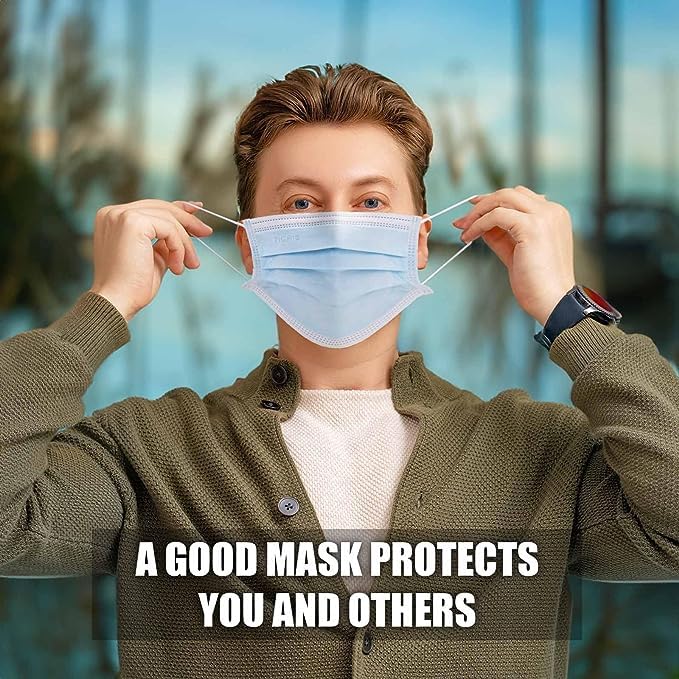 Miniatura 5 de 50 mascarillas desechables de nivel 3 con cinta elástica para las orejas, 0.14 onzas, 3 capas, desechables, individuales, no tejidas, transpirables,