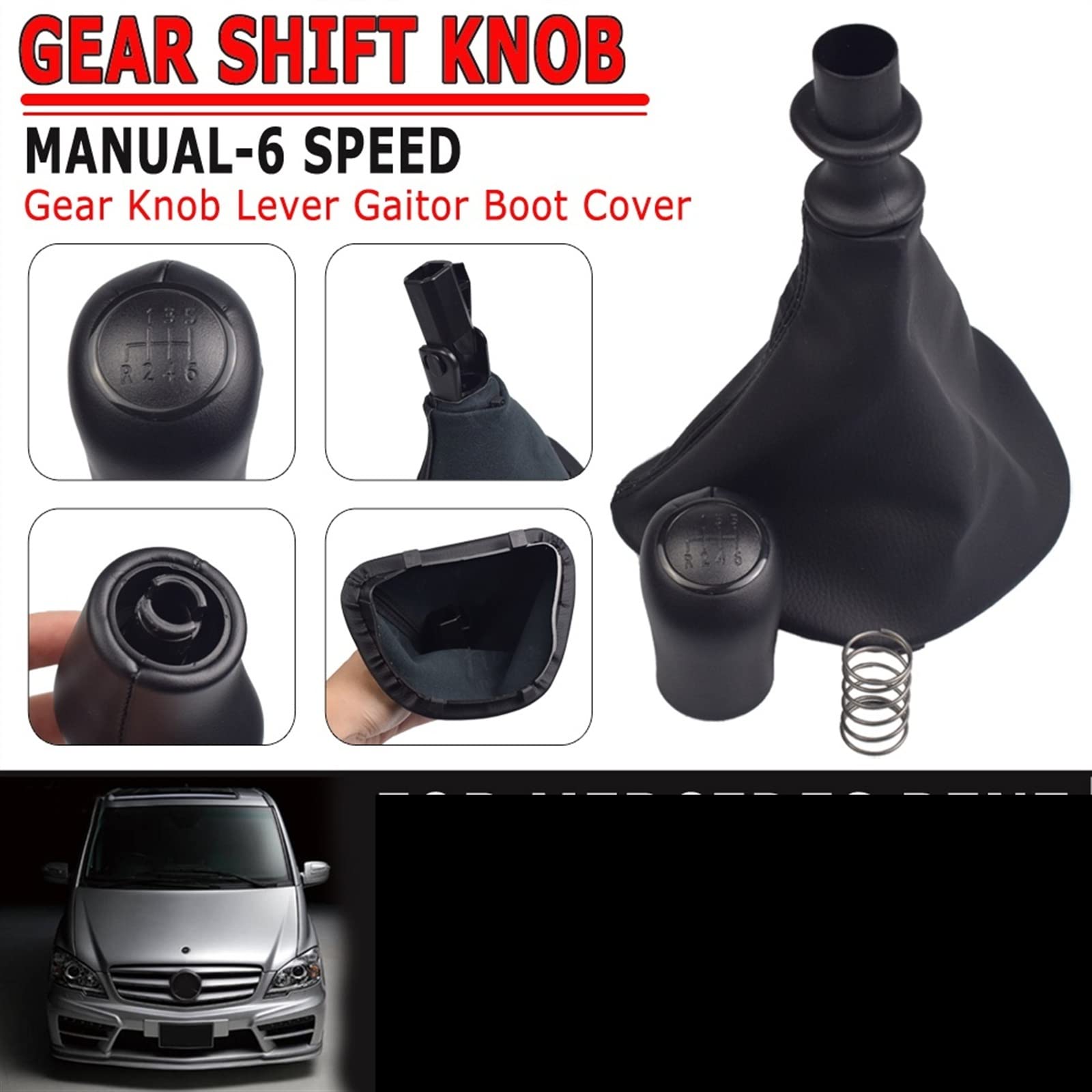 Pommeau Levier De Vitesse Pour Mercedes Vito W639 (2003-2010) - Noir, Cuir Synthétique - 3