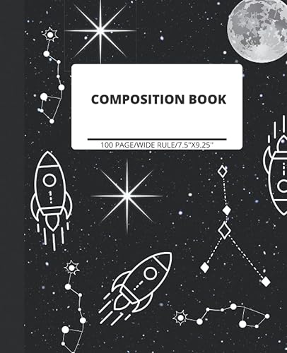 Composition Book Wide Rule Space Theme Notebook for Kids, Teens, Adults