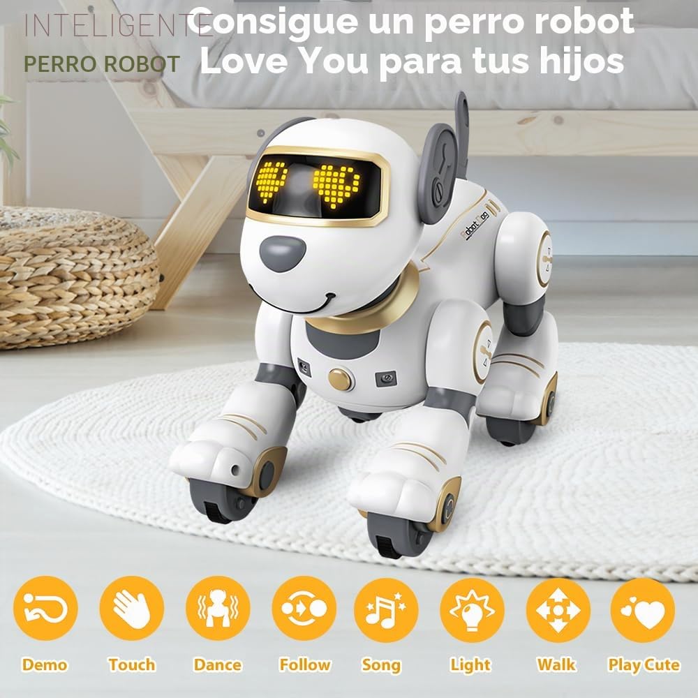 VATOS Control Remoto Perro Robot Juguete para Niños - Toque y SIGA 17 Funciones Interactivo Perro Robot, Programable Inteligente Caminar Cachorro Inteligente RC Perro Robot Juguetes Regalos Niñas