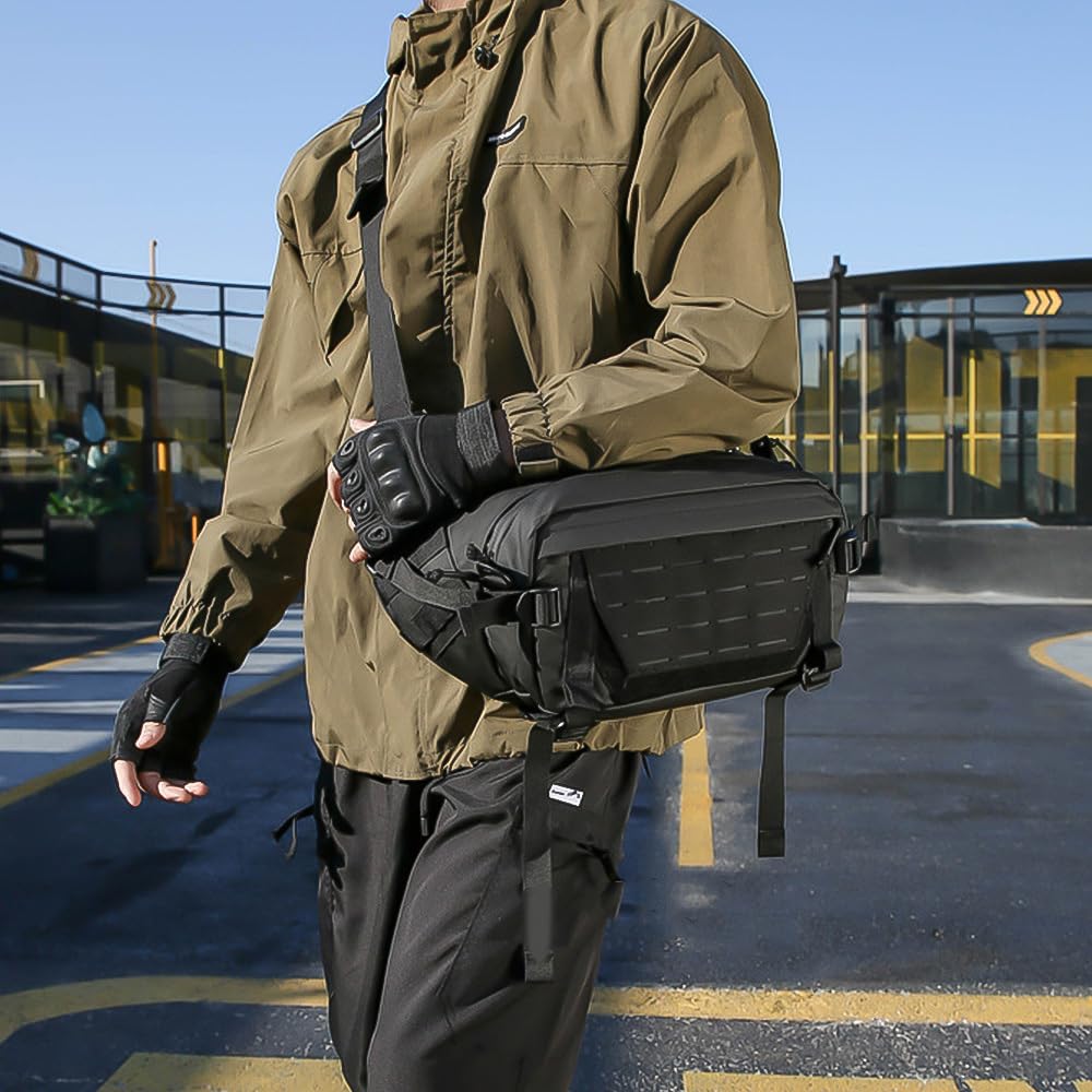 Zaino Tattico a Tracolla, Marsupio Molle Militare Impermeabile con Tasca, Borsa da Caccia per Pesca Escursionismo Ciclismo Arrampicata e Campeggio