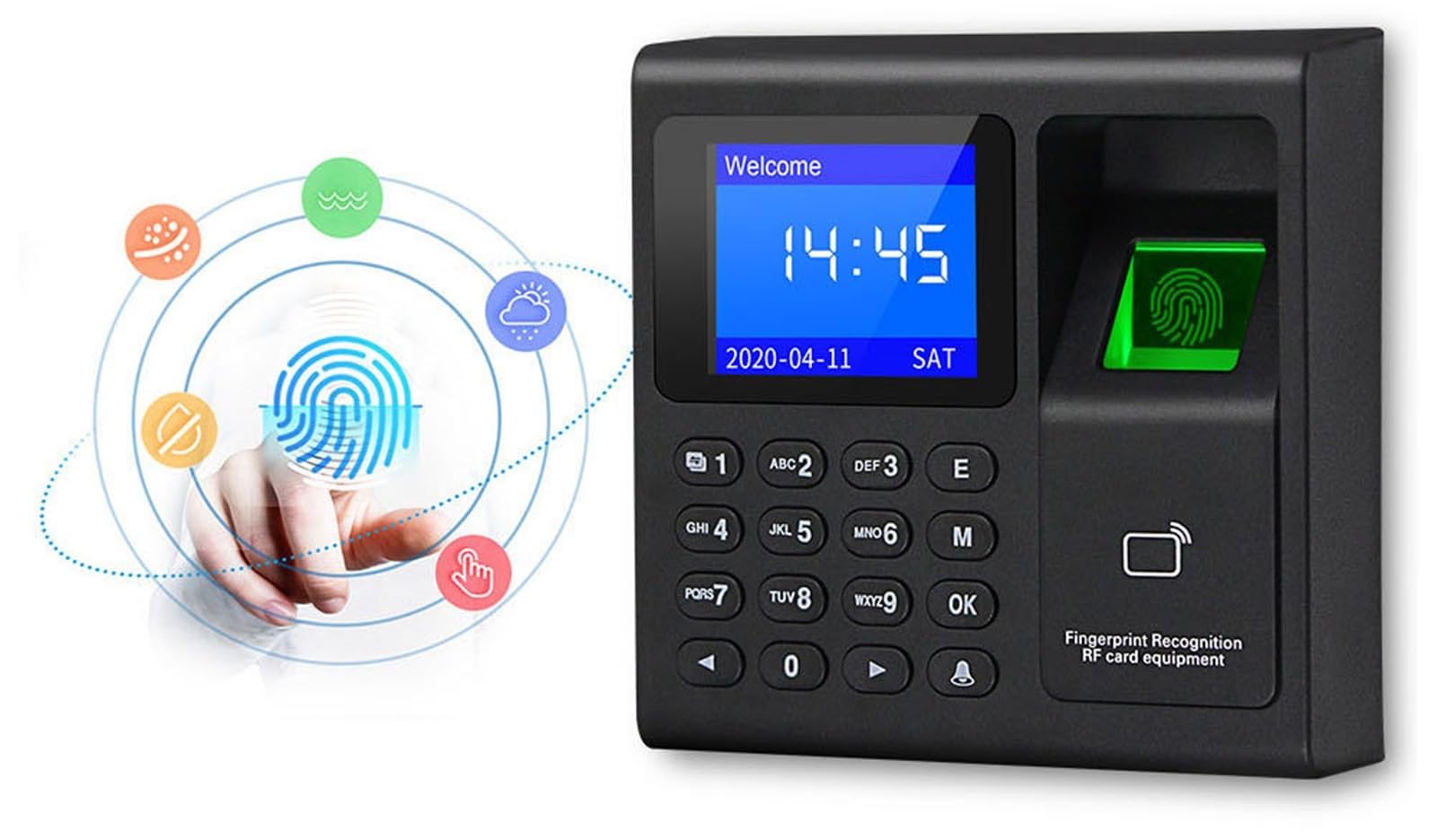 Macchina per la rilevazione, Orologio, Controllo Presenze, Macchina F30 Con Impronta Digitale, Tastiera, Accesso Per Impiegati, Elettrico,uffici, fabbriche