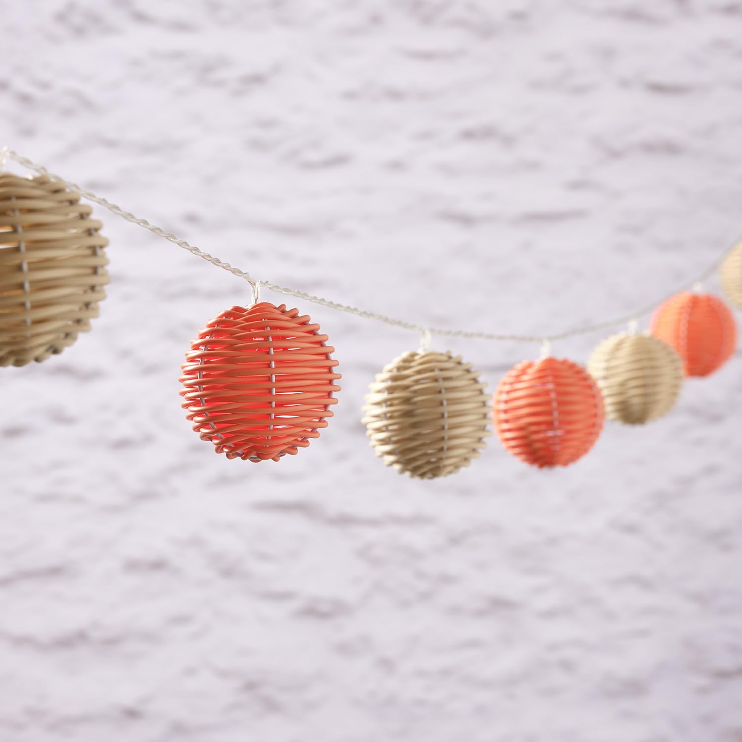 Lights4fun 10 LED Orange and Cream Wicker Rattan Ball Outdoor Solar Powered Decorative Garden String Fairy Lights Fully Waterproof 2.25m - Image 3