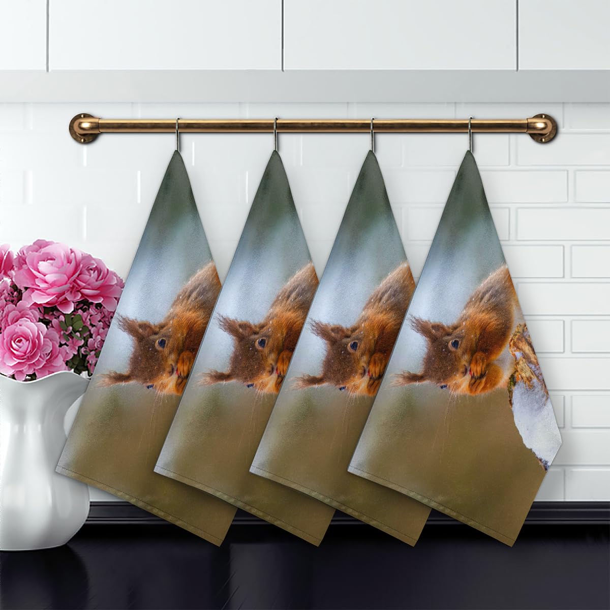 Weihnachtliche Eichhörnchen-Geschirrtücher – Set Mit Festlichem Design, 40,6 X 61 Cm – Saugstark & Dekorativ Für Küche & Bad