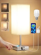 kakanuo Dimmable Touch Bedside Lamp, Bedside Table Lamp with USB Charging Ports C+A Bulb, Grey Fabric Lampshade, Table Lamp for Bedroom Living Room Office