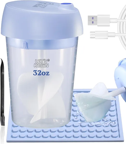LET'S RESIN Upgraded Auto Resin Mixer, Hands-Free Easy Clean Epoxy Mixer with Silicone Mixing Cup, Rechargeable Electric Epoxy Resin Mixer for 24Fl.oz (Patented)