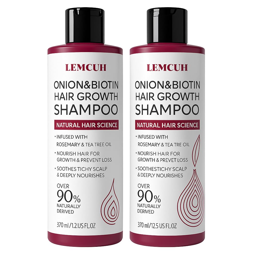 Rosemary Shampoo with Onion & Biotin: Volumizing Shampoo for Thicker-Looking Hair - Smooths Scalp With Tea Tree & Ginger - Thickening Formula Support Hair Regrowth For Women Men 12.5 (2 PACK)