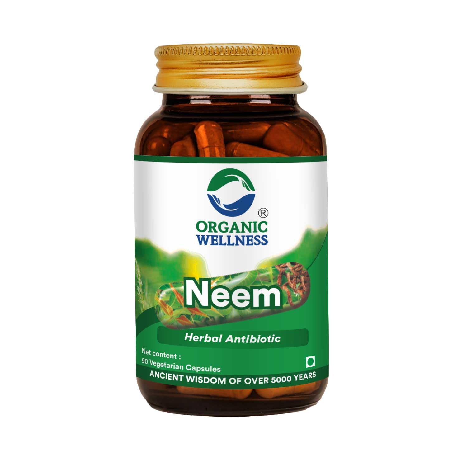 Organic Wellness Neem Capsules 90 Veg | Natural Blood Purifier | Supports Clear Skin & Detox | Anti-Bacterial, Anti-Viral, Anti-Fungal | Organic Neem Supplement GMP Certified - Pack of 1