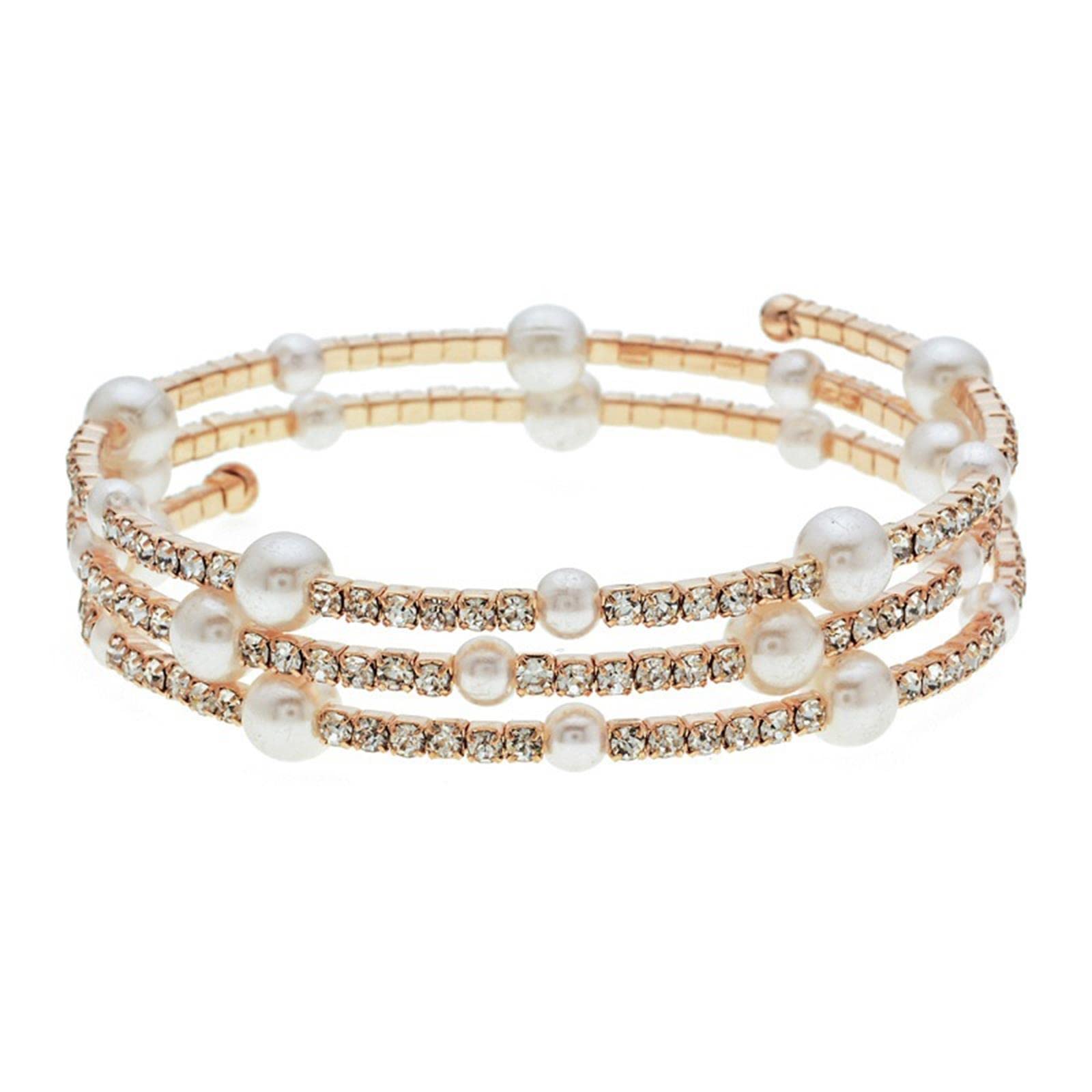 Kicomvi Imitition Pearl Stretch Bracelet Multilayer Crystals Pearl Elastic Bangle for Women Wedding Jewelry 1920s Costume