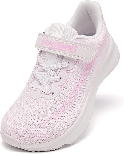 GOALCTOWINS Wide Toe Box Shoes for Boys Girls,Non-Slip Walking Running Shoes with Hook and Loop for Little & Big Kids,Breathable Athletic Tennis Sneakers Size 6 Beige