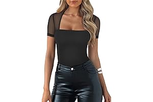 Women's Simply Charming Sexy Black Square Neck Bodysuit Top