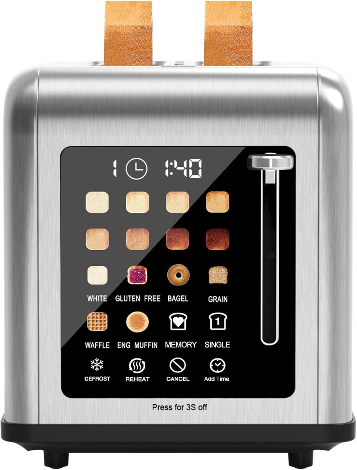 2 Slice Toaster Touch Screen, Stainless Steel Toasters Digital Timer 2 Slot Toasters, 8 Shade Settings 6 Bread Types for Bagel, Cancel, Defrost?Stainless Steel?