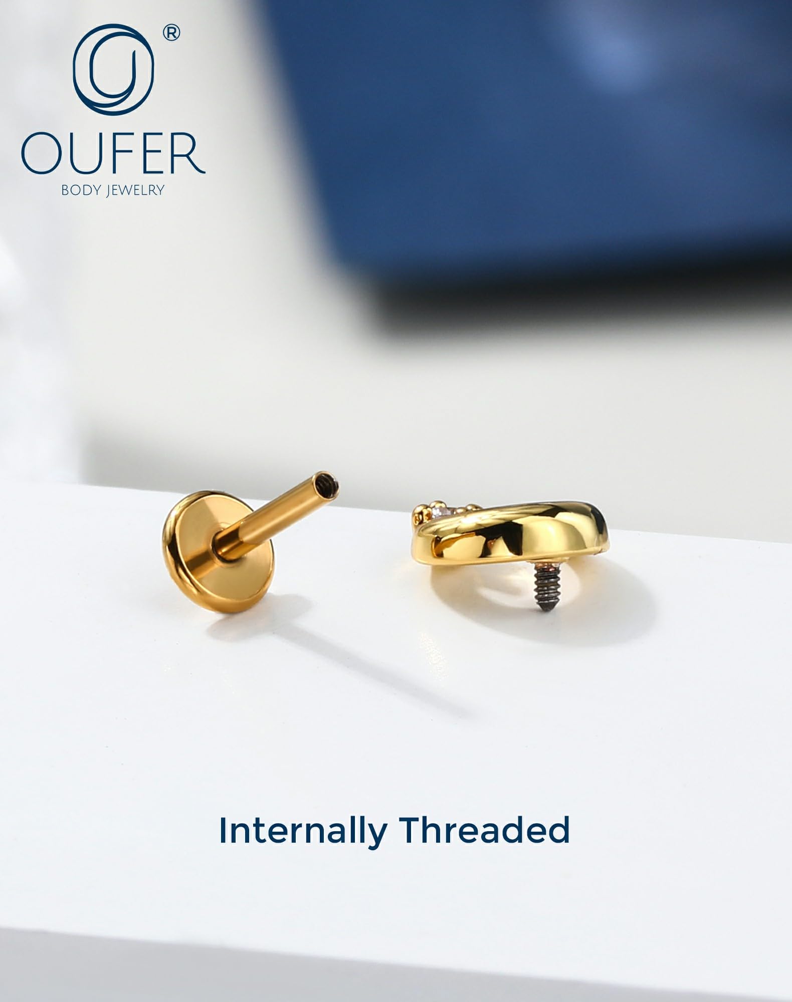 OUFER Body Piercing Helix Stud 18G Stainless Steel Moon CZ Labret Piercing Jewelry Internally Threaded 6mm Bar Gold/Silver Cartilage Earring Tragus Lip Piercings for Women - 5