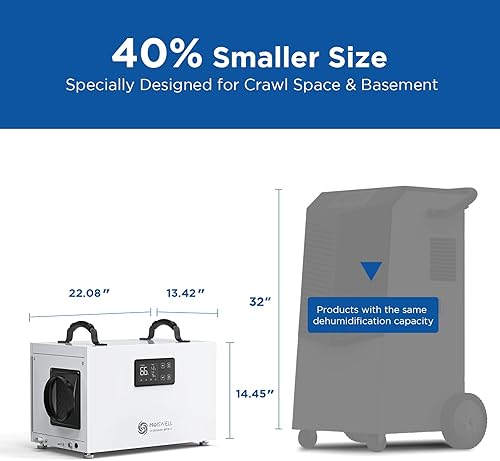 Miniatura 6 de Deshumidificador comercial de 145 pintas con bomba, deshumidificadores de espacio de arrastre con manguera de drenaje para sótanos compactos y