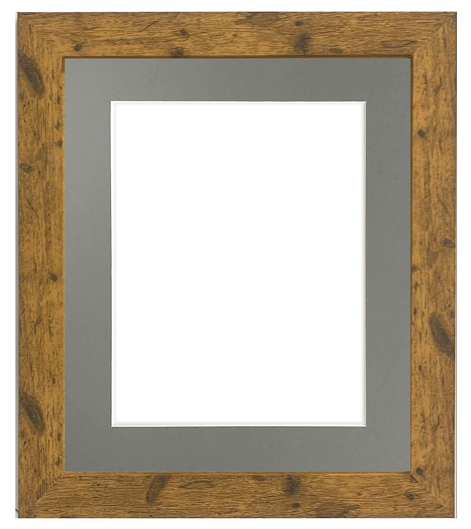 FRAMES BY POST Studio Antique Wood Picture Photo Frame with Dark Grey Mount 20 x 16 for Image Size 16 x 12 Inch โ image 1