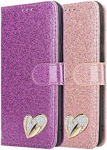 iPEAK Case For Samsung Galaxy A04s Phone, Galaxy A13 5G Phone Shiny Leather Bling Glitter Book Flip Stand Card Wallet Folio Cover for Samsung Galaxy A13 5G / A04s Phone (Purple)