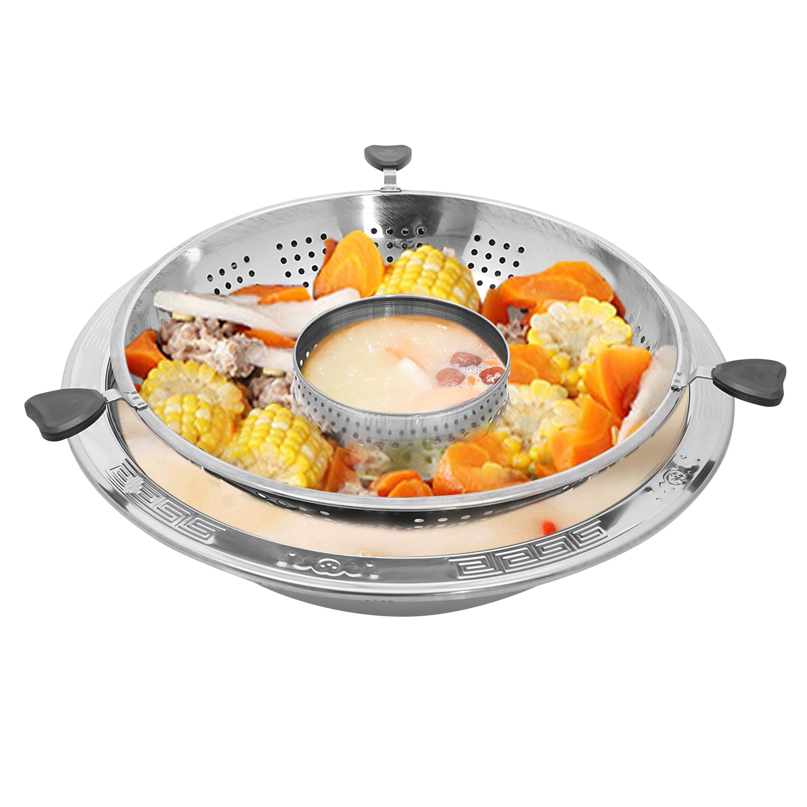 36 Cm Rotary Hot Pot, Chinese-Style Rotary Lifting Hot Pot Removable Stainless Steel Hot Pot with 3 Handles for 8-12 People Compatible Gas Stoves, Induction Cookers, Ceramic Stoves