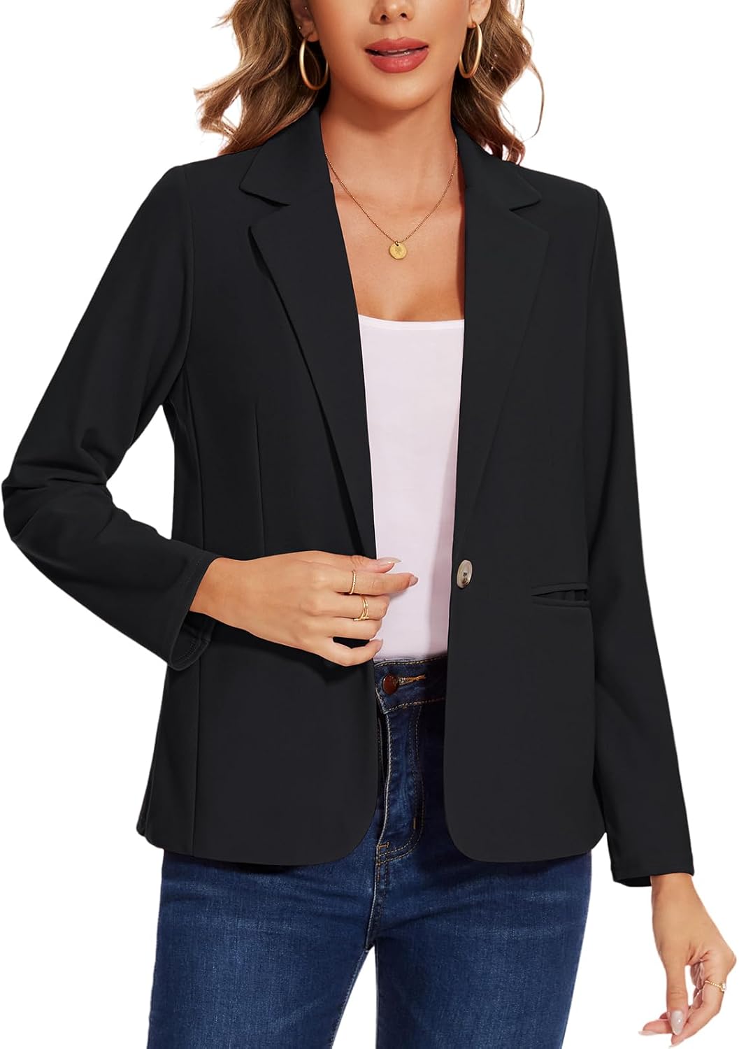 MINTLIMIT Women's Blazer Long Sleeve Notch Lapel Casual Work Office Button Open Front Blazer with Pockets