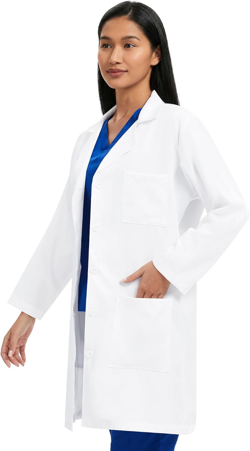 floralhue Lab Coat for Women with 3 Pockets, White Unisex Medical Coat, Relaxed Fit - Image 3