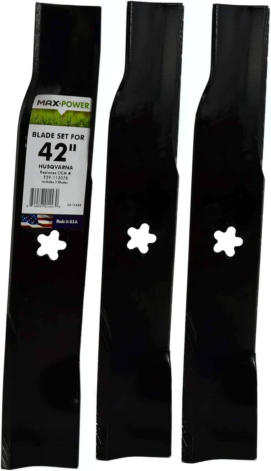 MaxPower 561745B 3 Blade Set for Many 42 in. Craftsman, Husqvarna, Poulan Mowers Replaces OEM # 539-112078