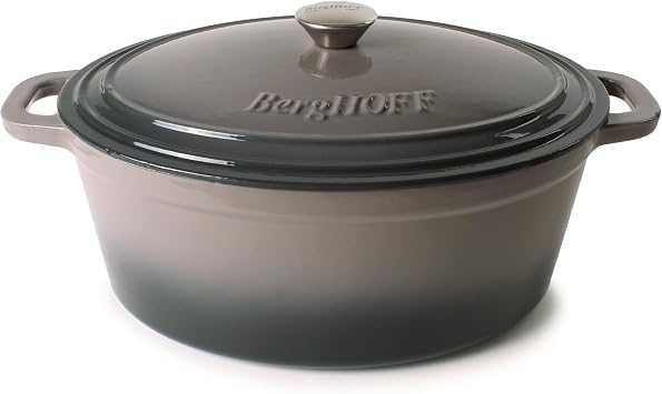 Berghoff Neo 5qt Oval Enameled Cast Iron Dutch Oven With Lid, Oyster