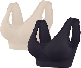 Womens Sports Bra Plus Size Racerback Breathable Wireless Athletic Underwear Bralettes Casual Older Women Bras 2-Pack