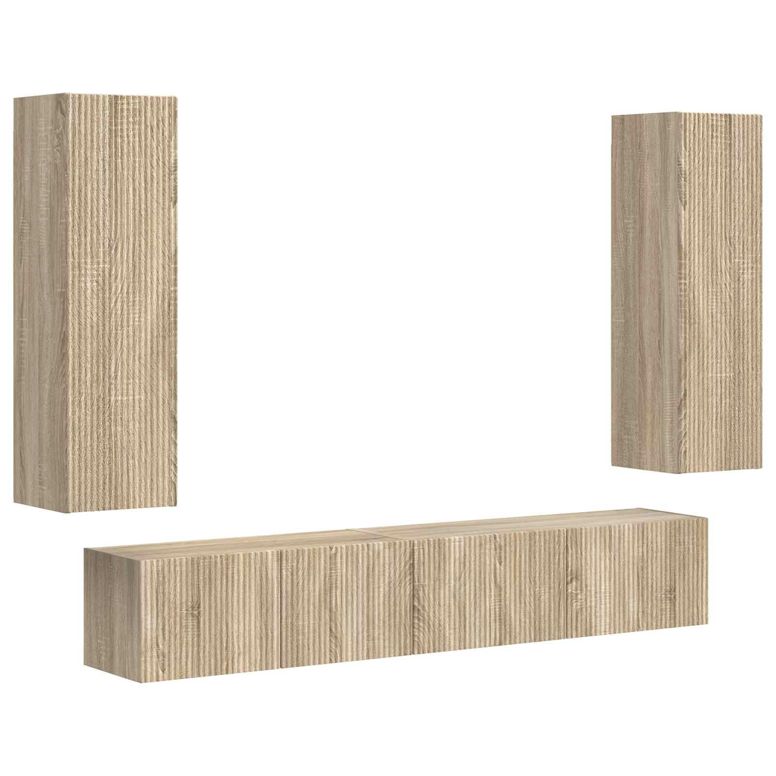 Set di mobili per TV da parete, 3 pezzi, in legno di rovere Sonoma, con 5 ante e ripiani, moderna credenza per soggiorno, per gaming, home theatre