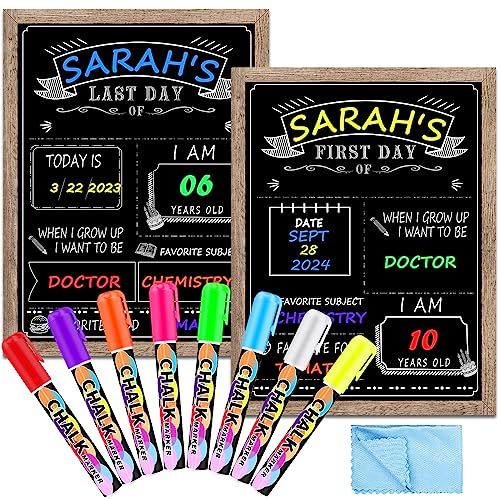 Eaone First And Last Day Of School Chalkboard With 8 Color Chalk Markers, 12" X 16" Wood Framed Double-Sided Blackboard 1St Day Of School Sign For All Grades Kids #TOP10