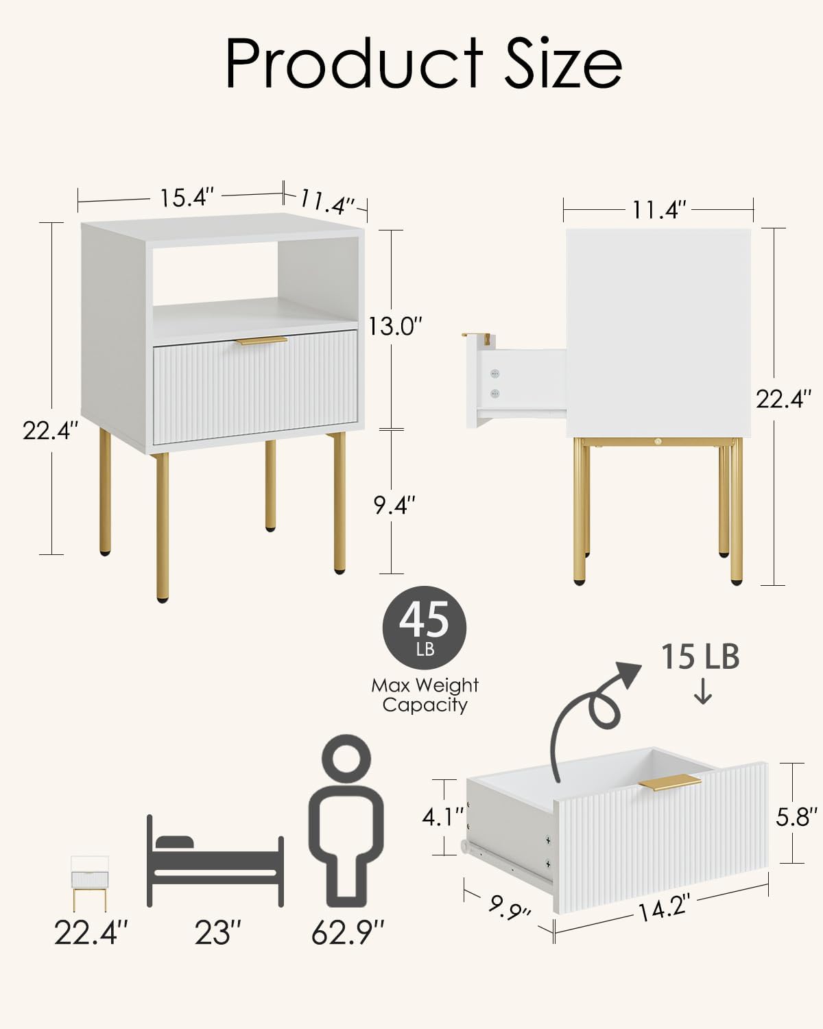 aienvey night stand, modern nightstand with drawers, bedside table, gold small side table for bedroom, living room end table (white stripe, 1 drawer) white stripe 1 drawer