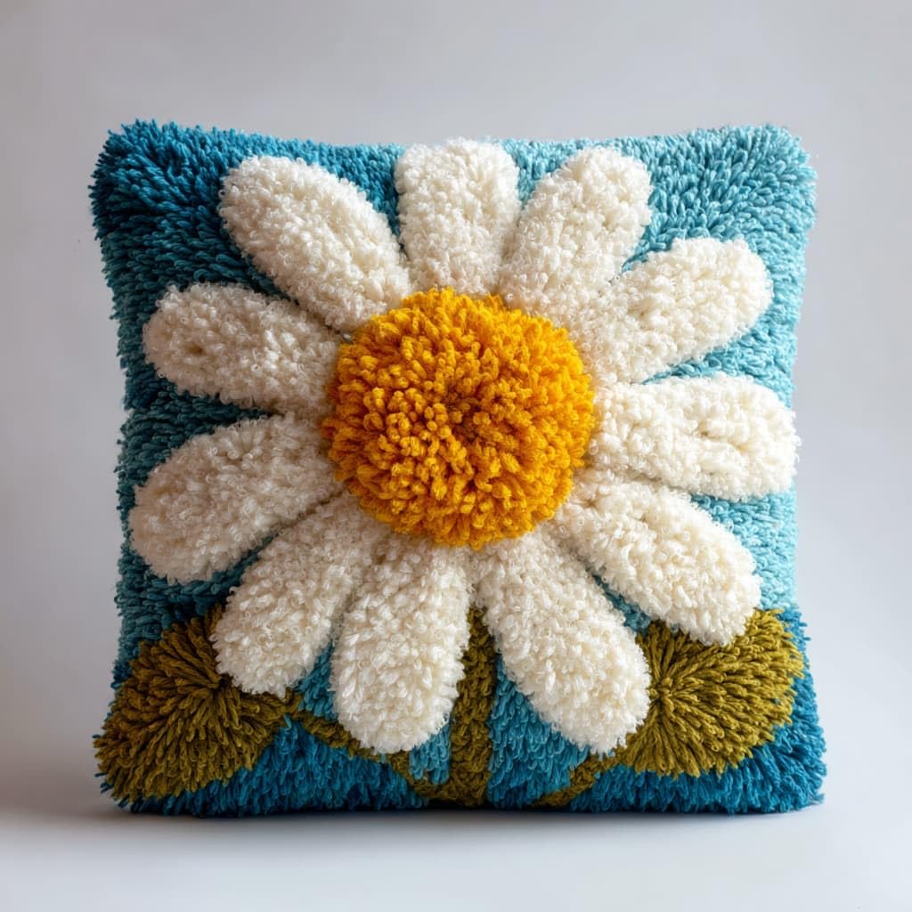 WallustrioaW Latch Hook Cushion Kit,Daisy Flowers