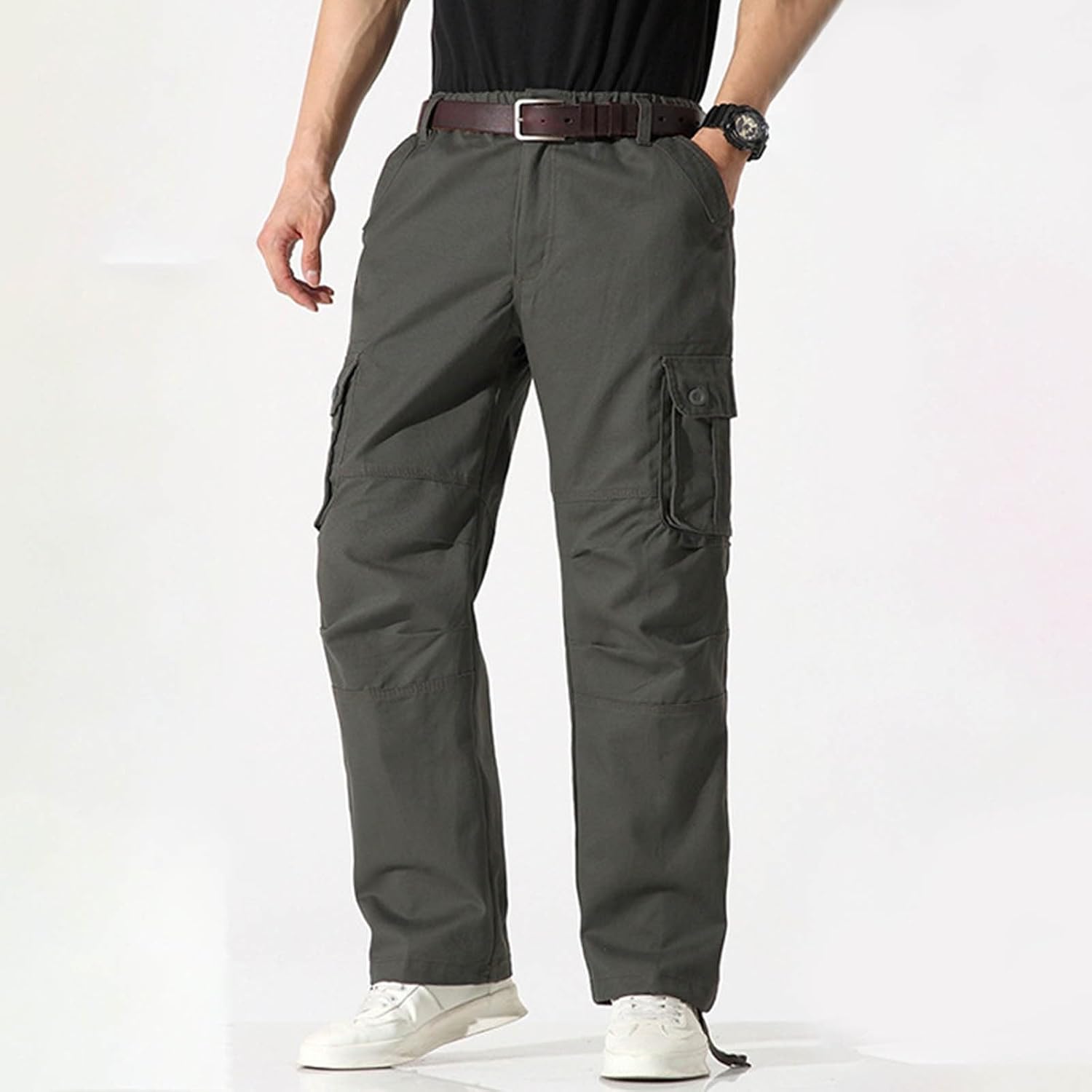 Men's Fleece Lined Cargo Pants, Cotton Blend Thermal Work Pants Casual Winter Trousers with Multi-Pockets