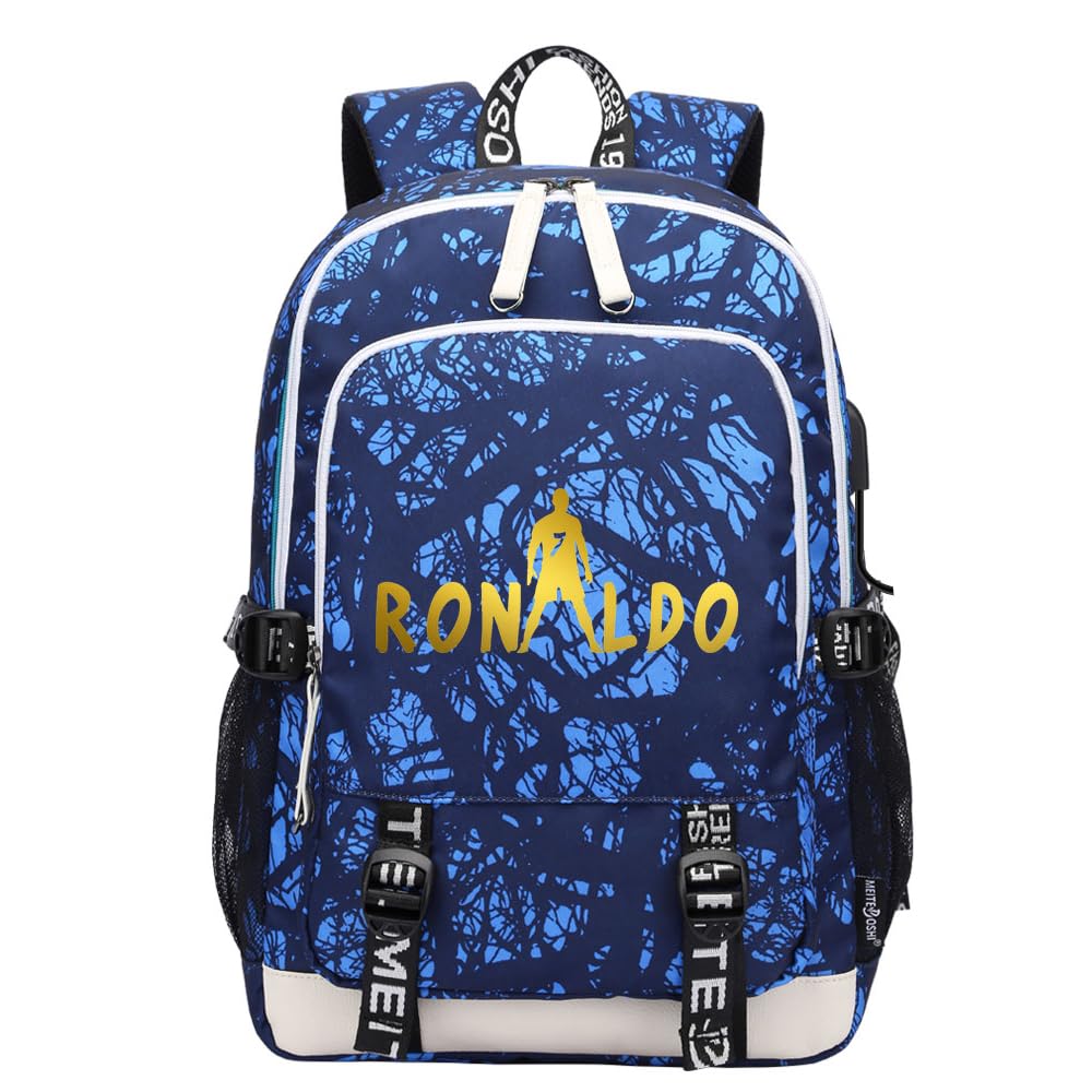 KARFRI Soccer Player 7 Multifunction Sport Backpack Travel Laptop Football Fans Bag for Men Women (Blue lines - 3)
