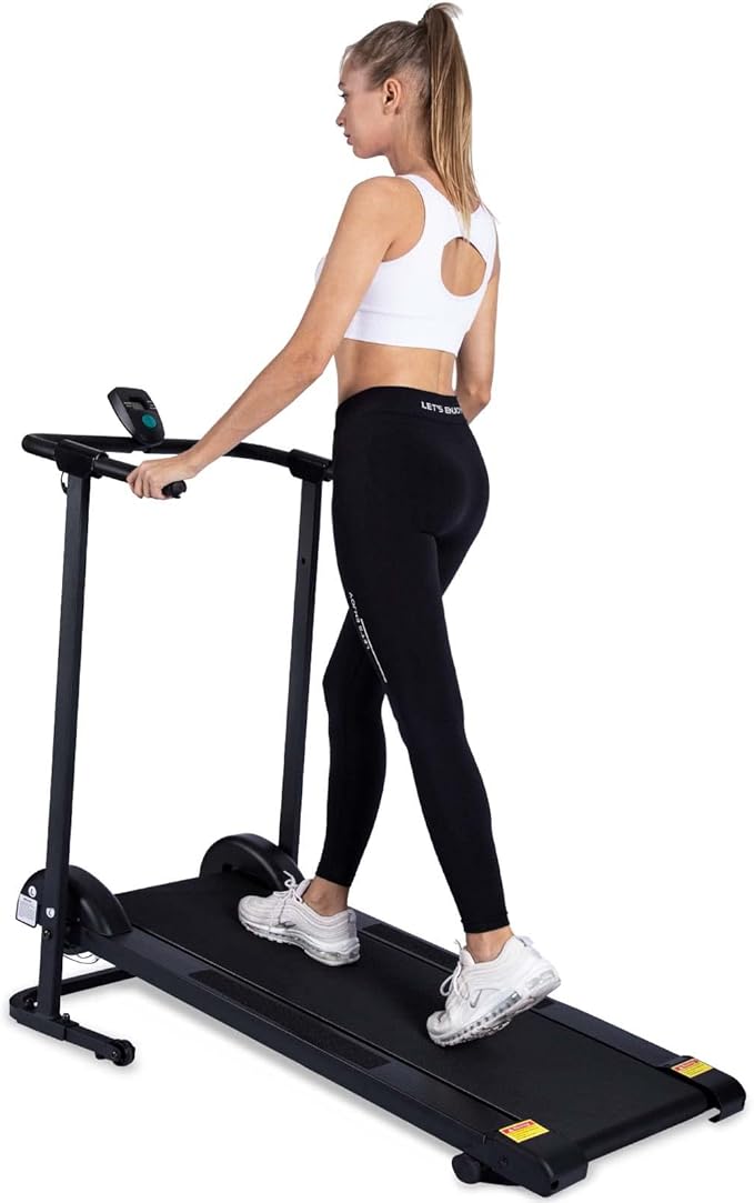 Foldable Manual Treadmill with 10° Incline, Small Non