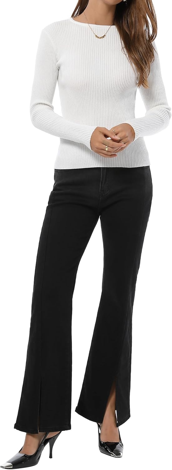 QUALFORT Women’s Lightweight Ribbed Knit Sweater Fitted Long Sleeve Crewneck Soft Casual Basic Pullover Top - Image 4