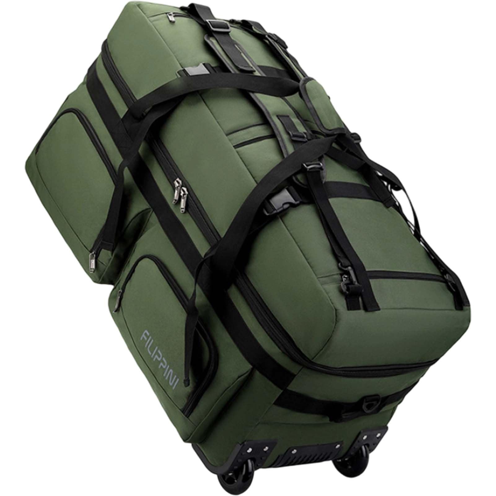 80L Bolsa de Viaje con Ruedas Grande Mochila Gimnasio Gym Fitness Bolsa de Lona Plegable Bolso de Deporte al Aire Libre Trekking Impermeable Mochila Wheeled Travel Bag (Verde)
